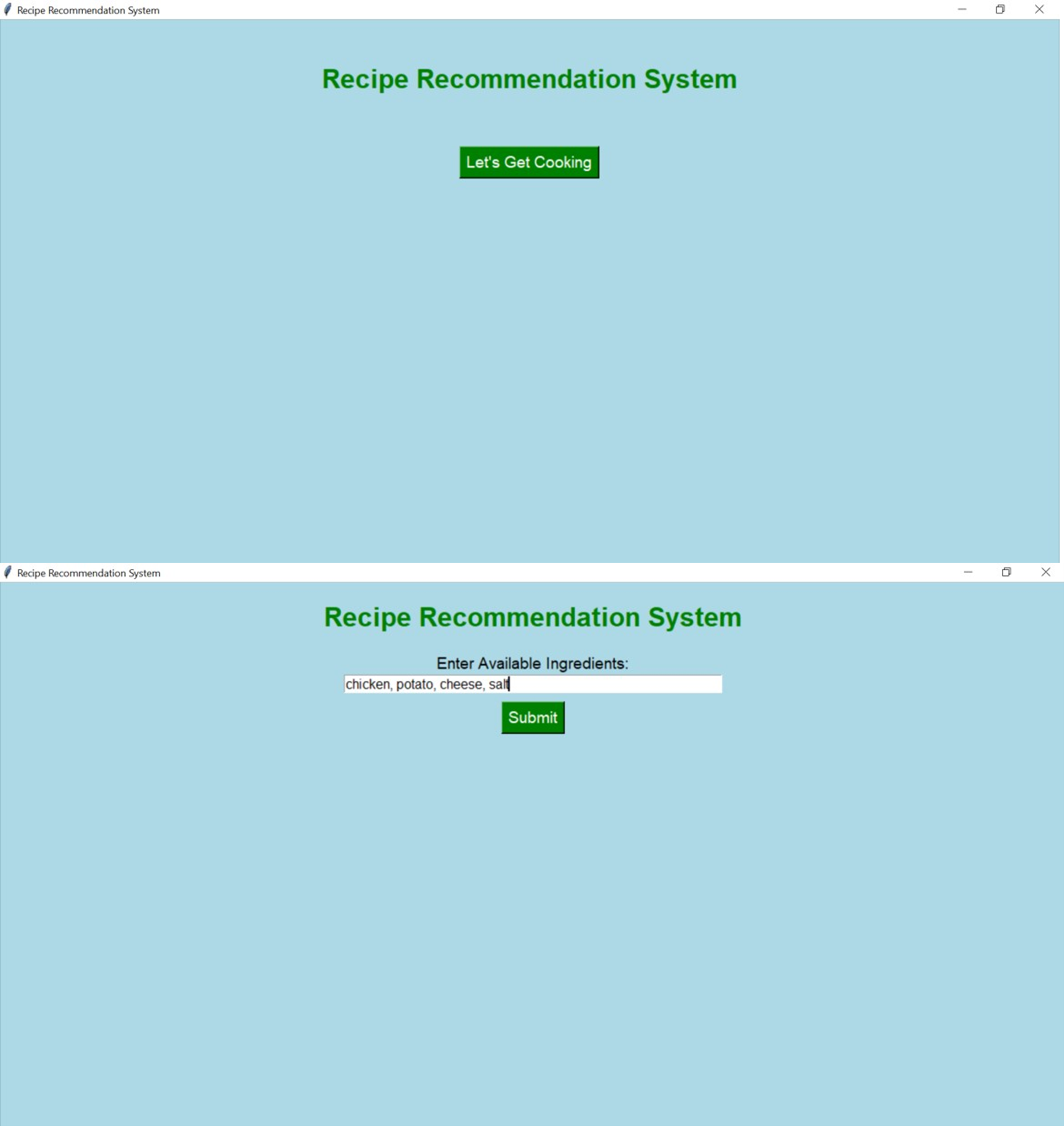 Recipe System Interface